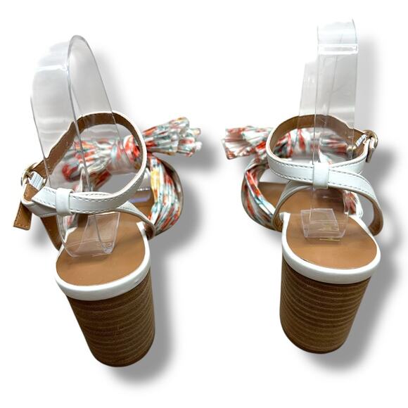 Kensie NWOT Lulus Kadence White Multi Floral Satin Ankle Strap High Heel Sandals - Picture 8 of 13